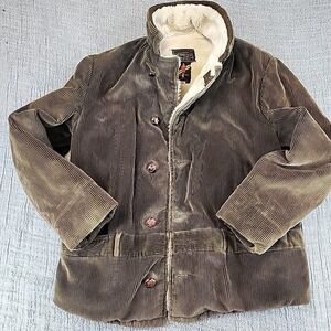 Brent Jacket Men Medium Brown Corduroy Button Front Serpa Lined Cotton Shell VTG